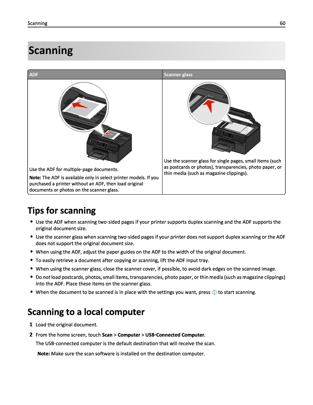 Lexmark 20E, 200 manual Tips for scanning, Scanning to a local computer 