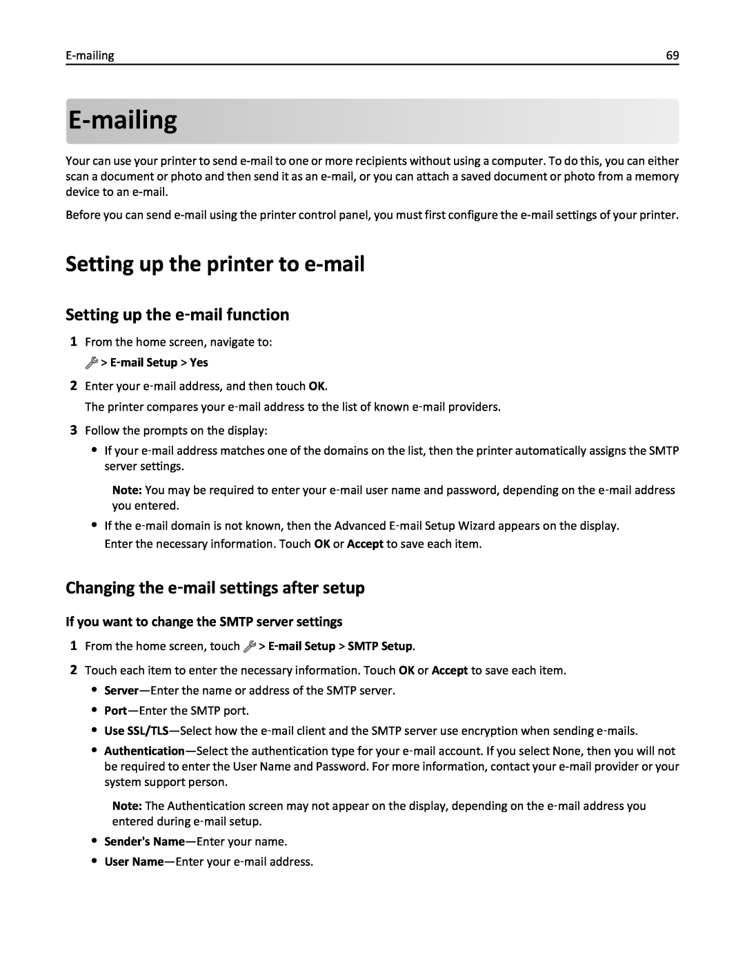 Lexmark 200, 20E manual E-mailing, Setting up the printer to e-mail, Setting up the e‑mail function 