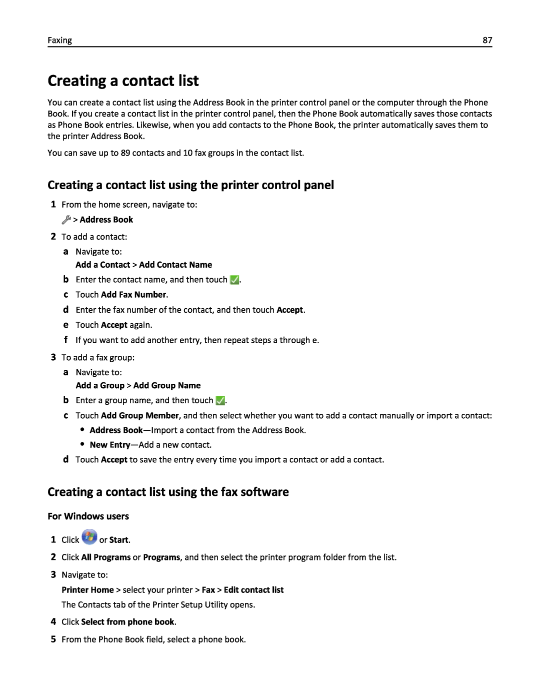 Lexmark 200, 20E manual Creating a contact list using the fax software, Add a Contact > Add Contact Name 