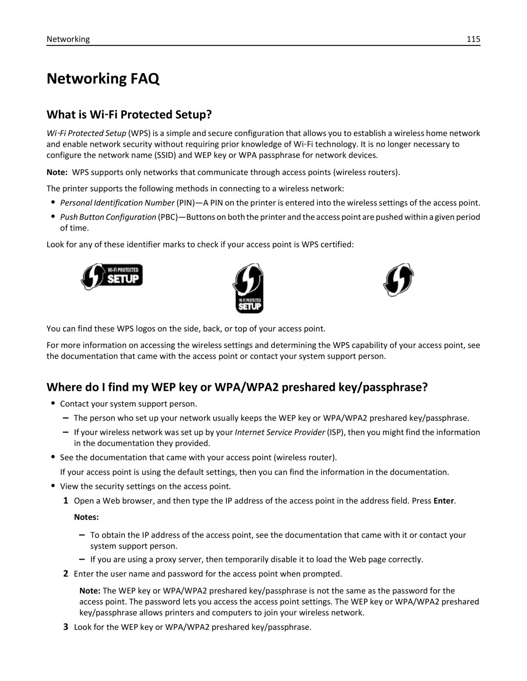 Lexmark 200, 20E manual Networking FAQ, What is Wi‑Fi Protected Setup? 