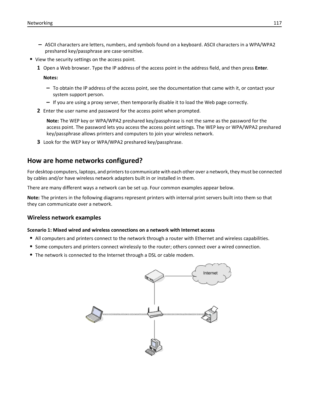 Lexmark 200, 20E manual How are home networks configured?, Wireless network examples 