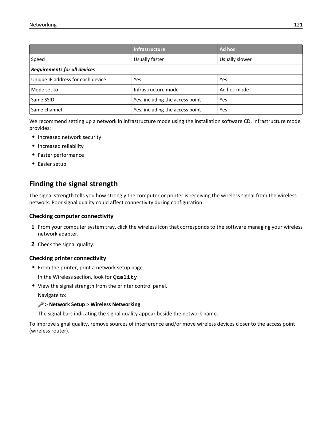 Lexmark 200, 20E manual Finding the signal strength, Checking computer connectivity, Checking printer connectivity 