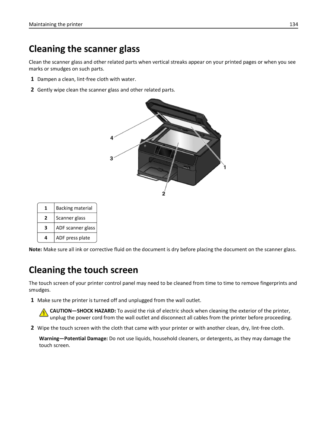 Lexmark 20E, 200 manual Cleaning the scanner glass, Cleaning the touch screen 