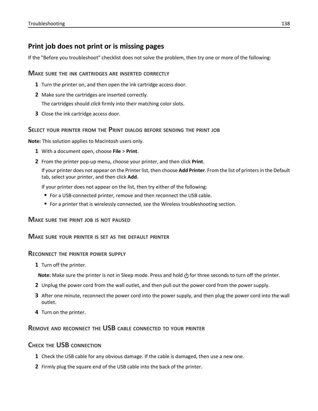 Lexmark 20E, 200 manual Print job does not print or is missing pages, Make Sure the INK Cartridges are Inserted Correctly 