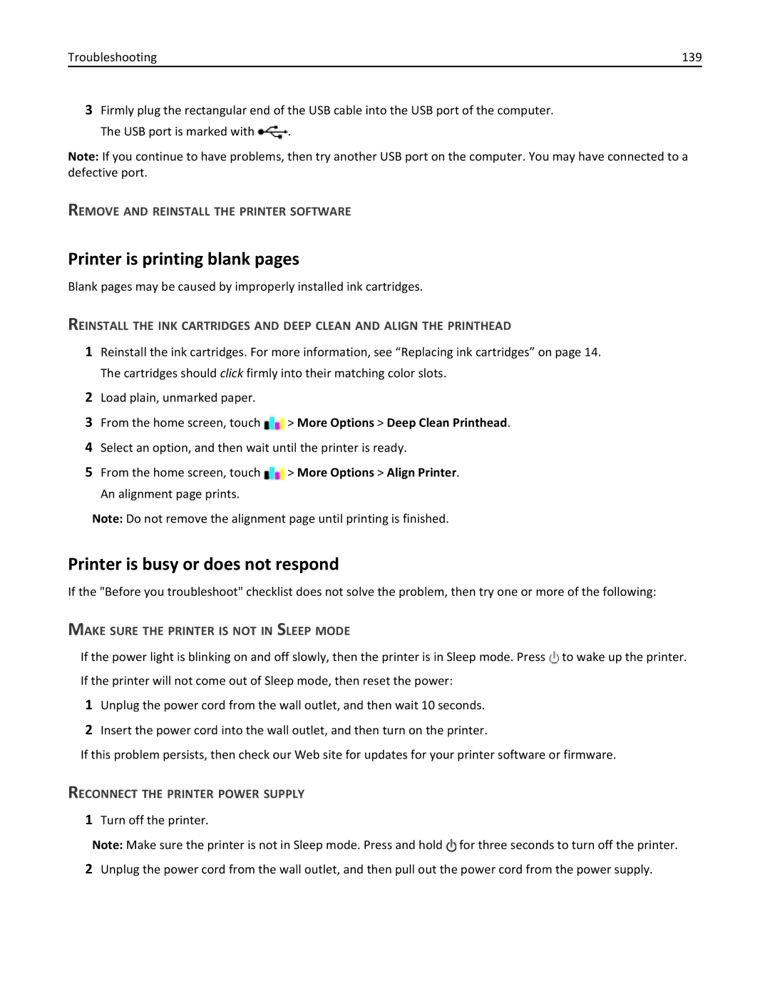 Lexmark 200, 20E manual Printer is printing blank pages, Printer is busy or does not respond 