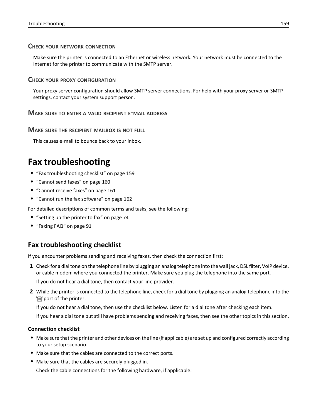 Lexmark 200, 20E manual Fax troubleshooting checklist, Connection checklist, Check Your Network Connection 