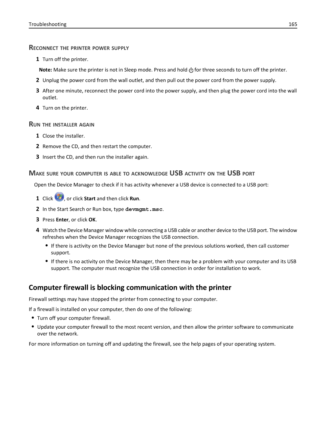 Lexmark 200, 20E manual Computer firewall is blocking communication with the printer, RUN the Installer Again 