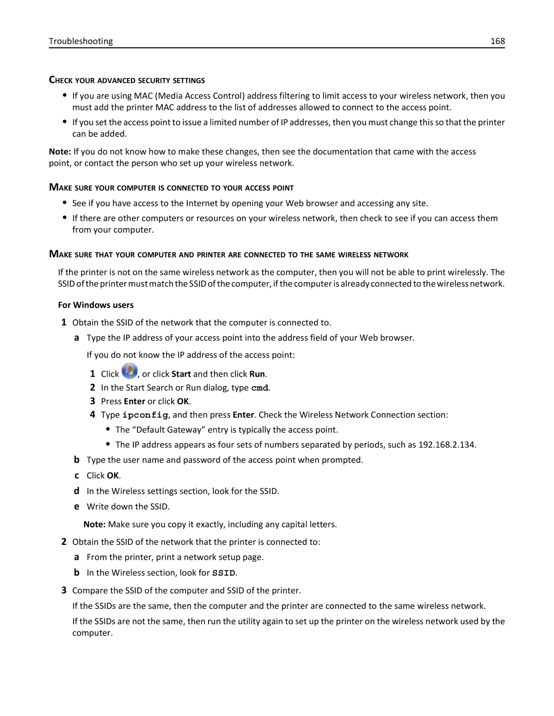 Lexmark 20E, 200 manual Troubleshooting 168 