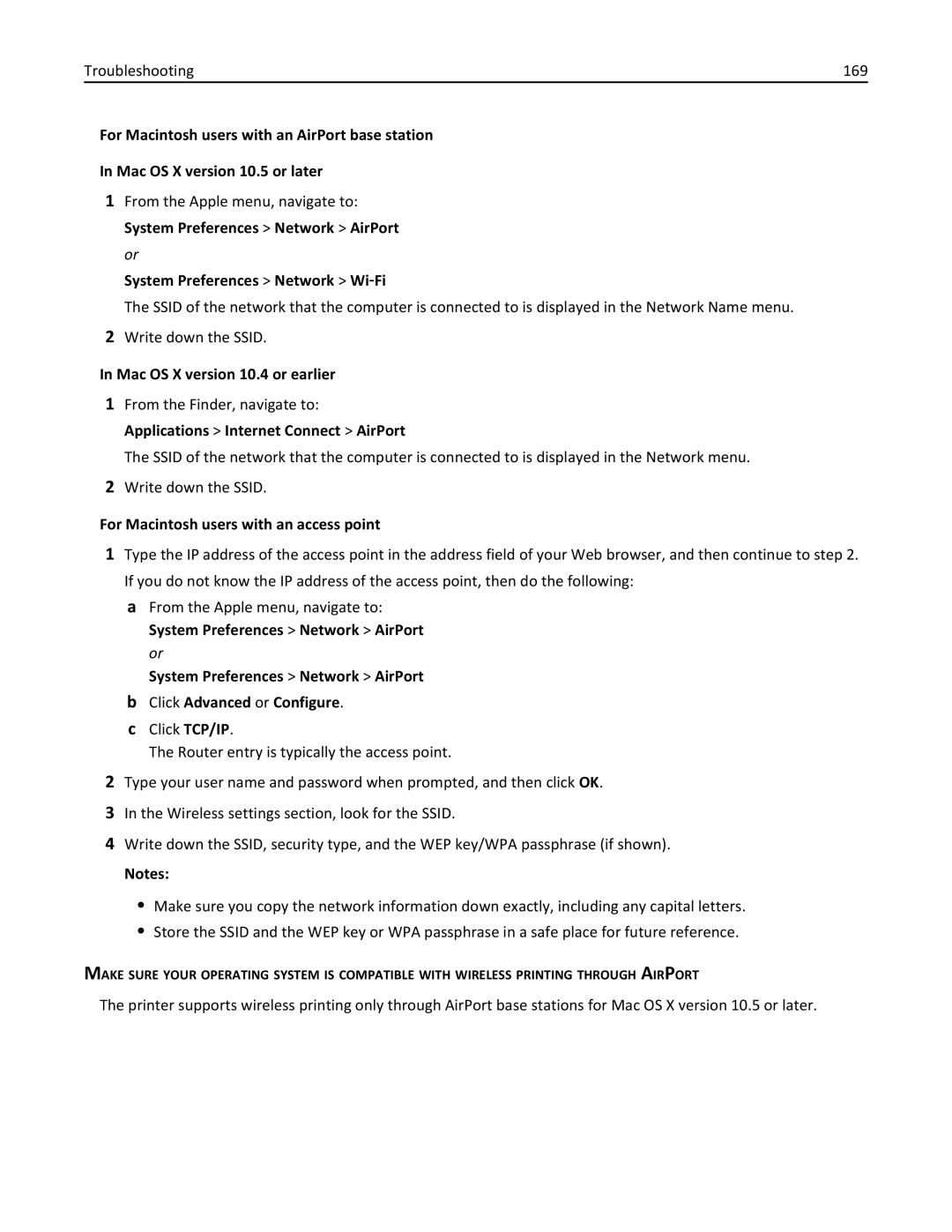 Lexmark 200, 20E manual System Preferences Network Wi‑Fi, For Macintosh users with an access point 