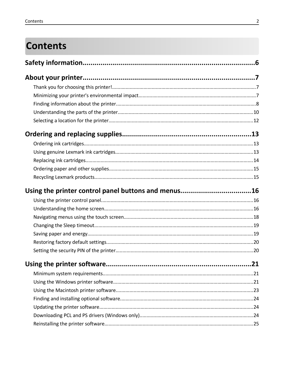 Lexmark 20E, 200 manual Contents 