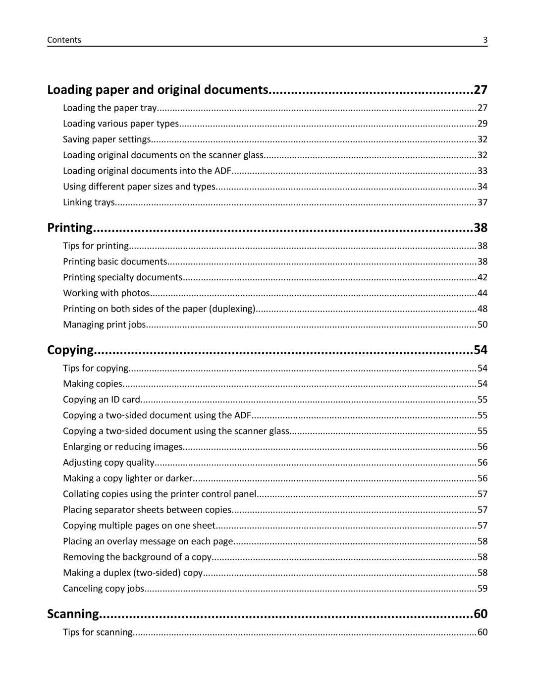 Lexmark 200, 20E manual Loading paper and original documents, Printing, Copying, Scanning 