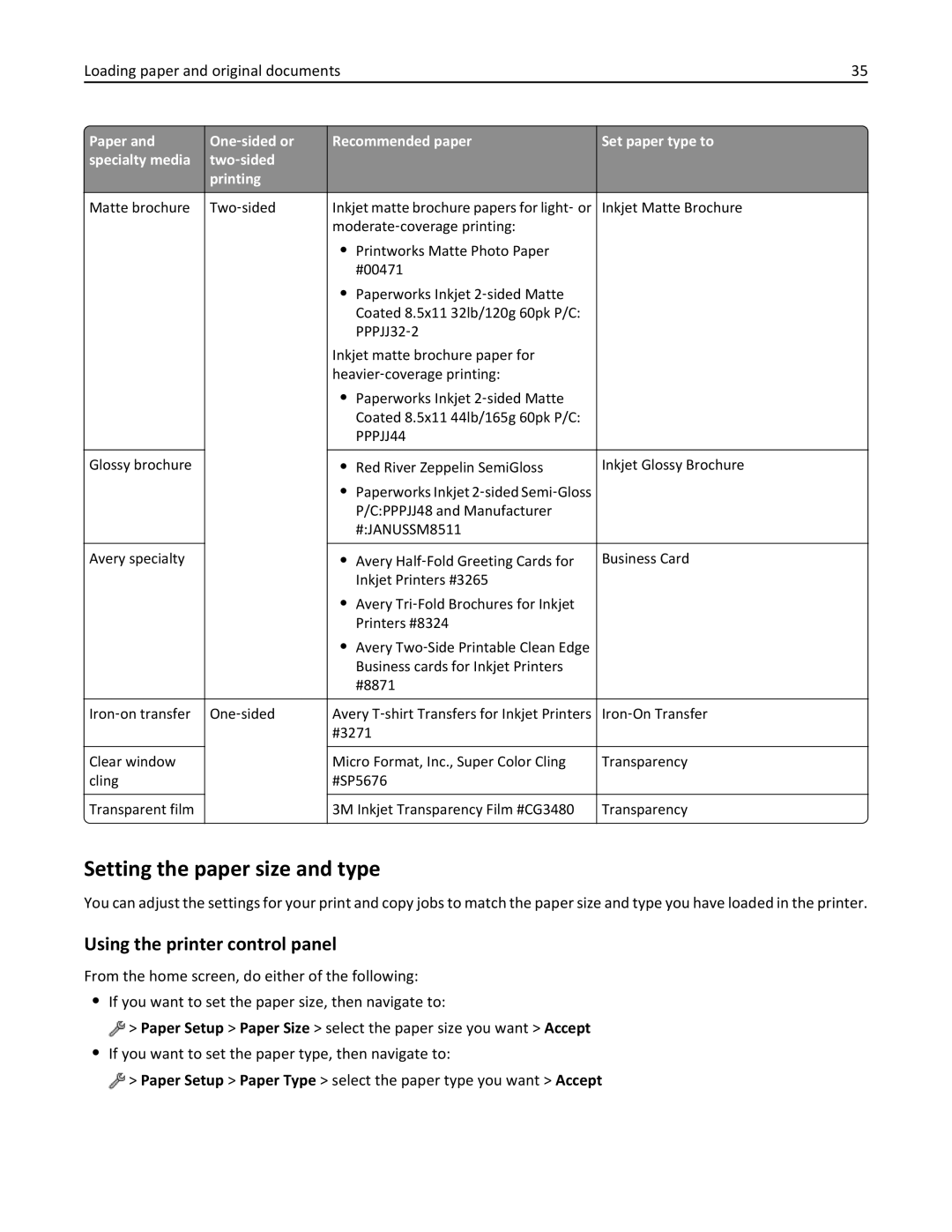 Lexmark 200, 20E manual Setting the paper size and type, Using the printer control panel 