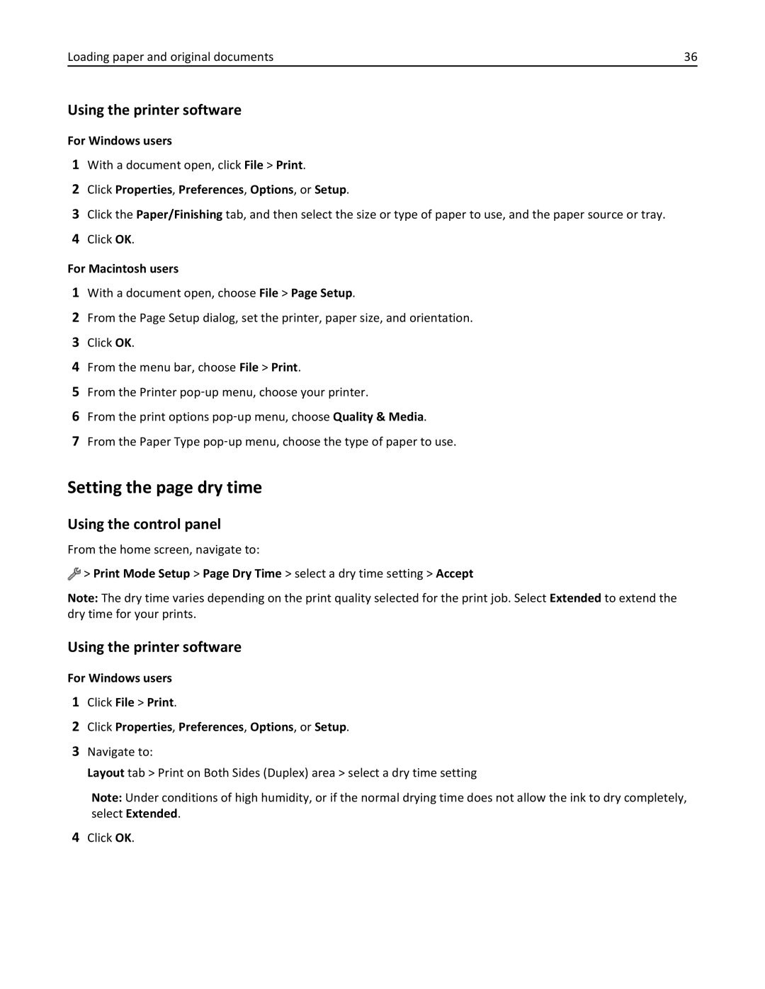 Lexmark 20E, 200 manual Setting the page dry time, Using the printer software, Using the control panel 