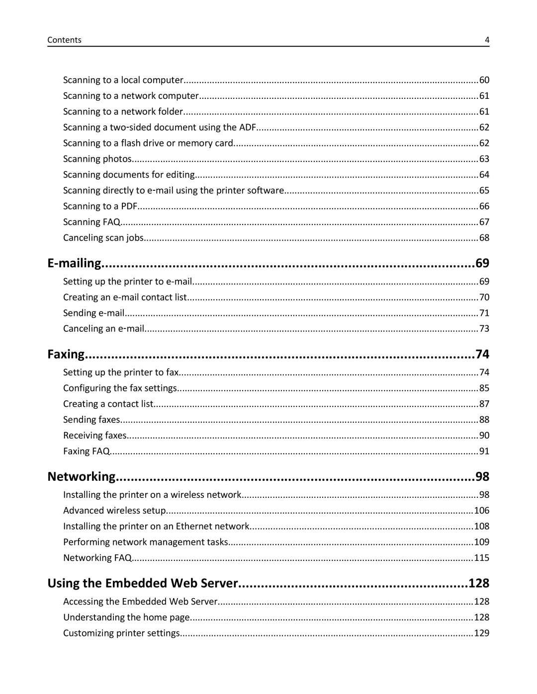 Lexmark 20E, 200 manual Mailing, Faxing, Networking, Using the Embedded Web Server 128 