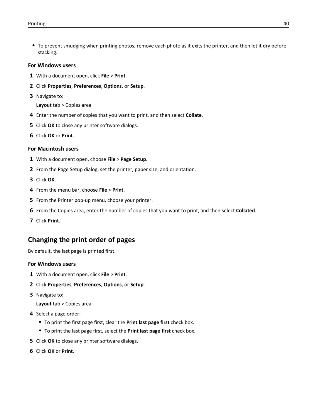 Lexmark 20E, 200 manual Changing the print order of pages 