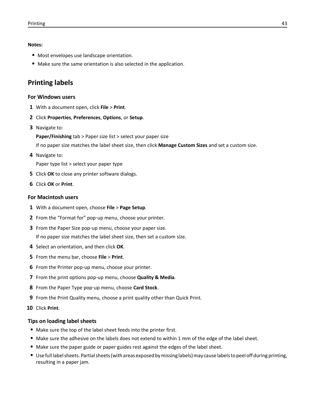 Lexmark 200, 20E manual Printing labels, Tips on loading label sheets 