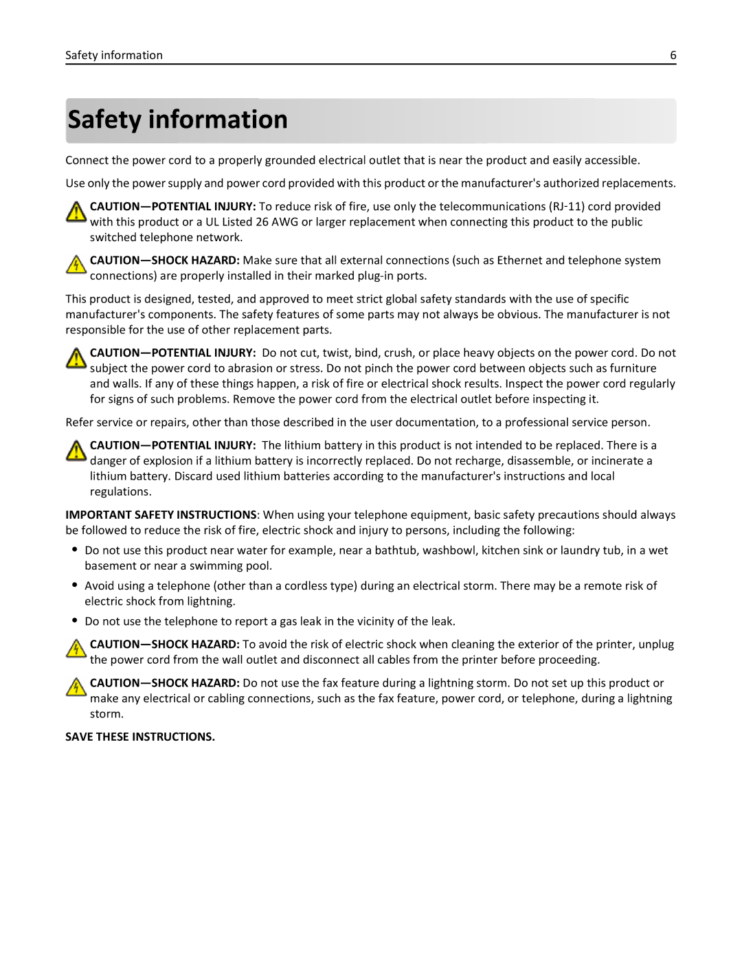 Lexmark 20E, 200 manual Safety information 