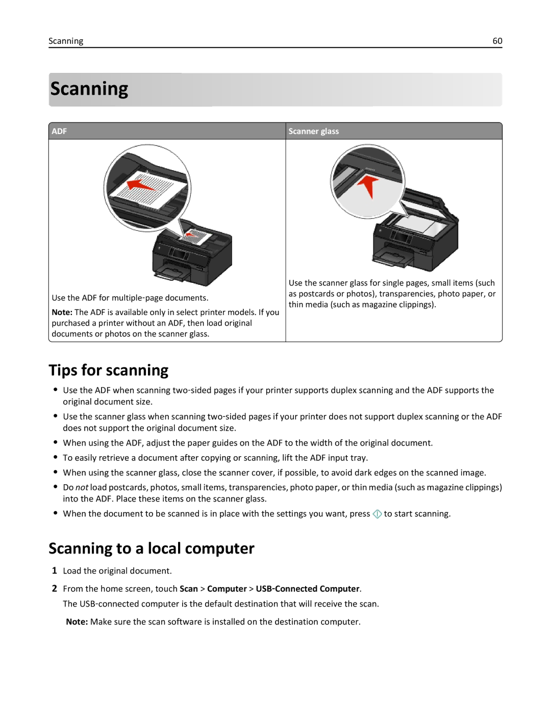 Lexmark 20E, 200 manual Tips for scanning, Scanning to a local computer 