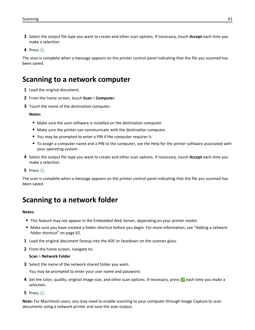 Lexmark 200, 20E manual Scanning to a network computer, Scanning to a network folder 