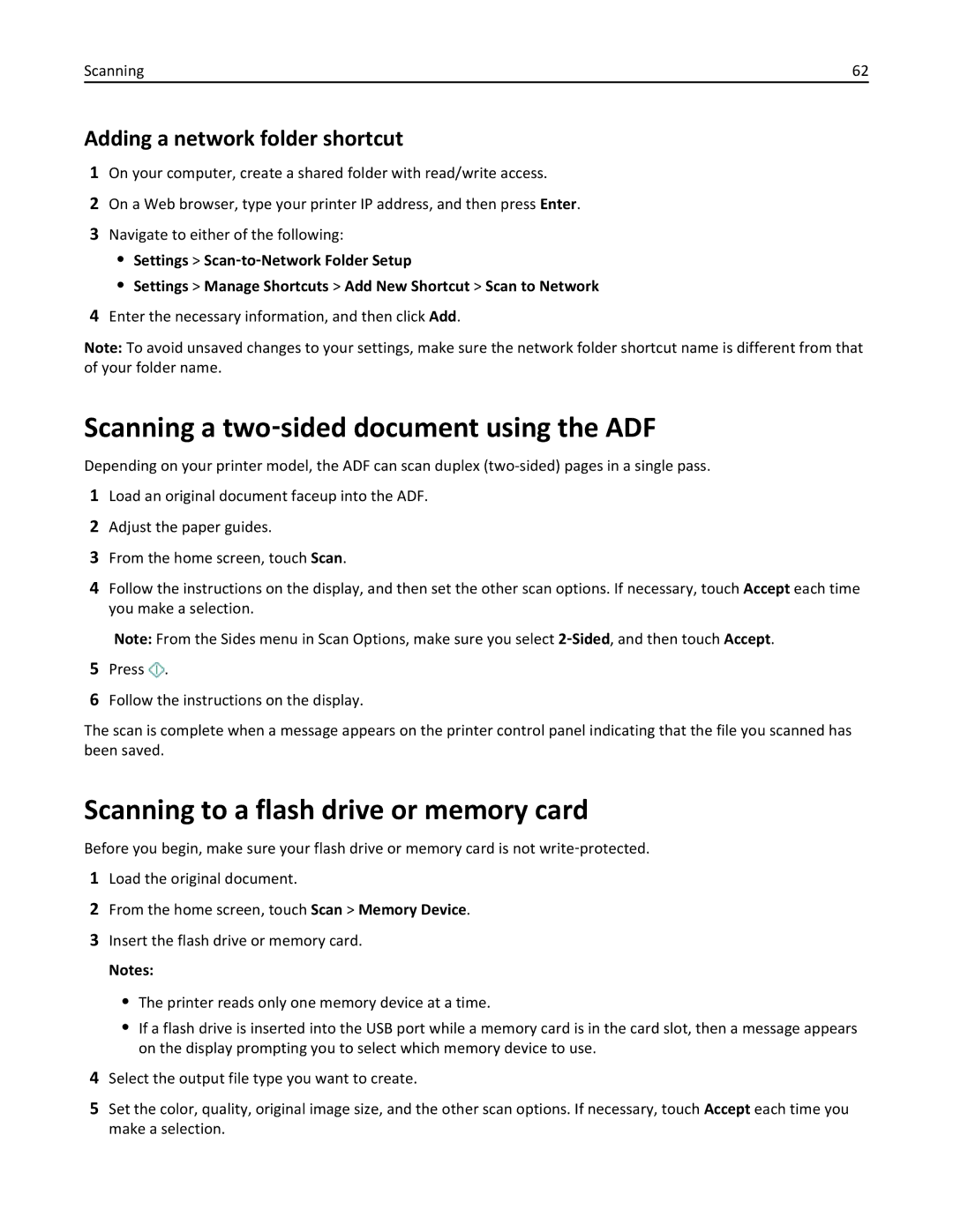 Lexmark 20E, 200 manual Scanning a two‑sided document using the ADF, Adding a network folder shortcut 