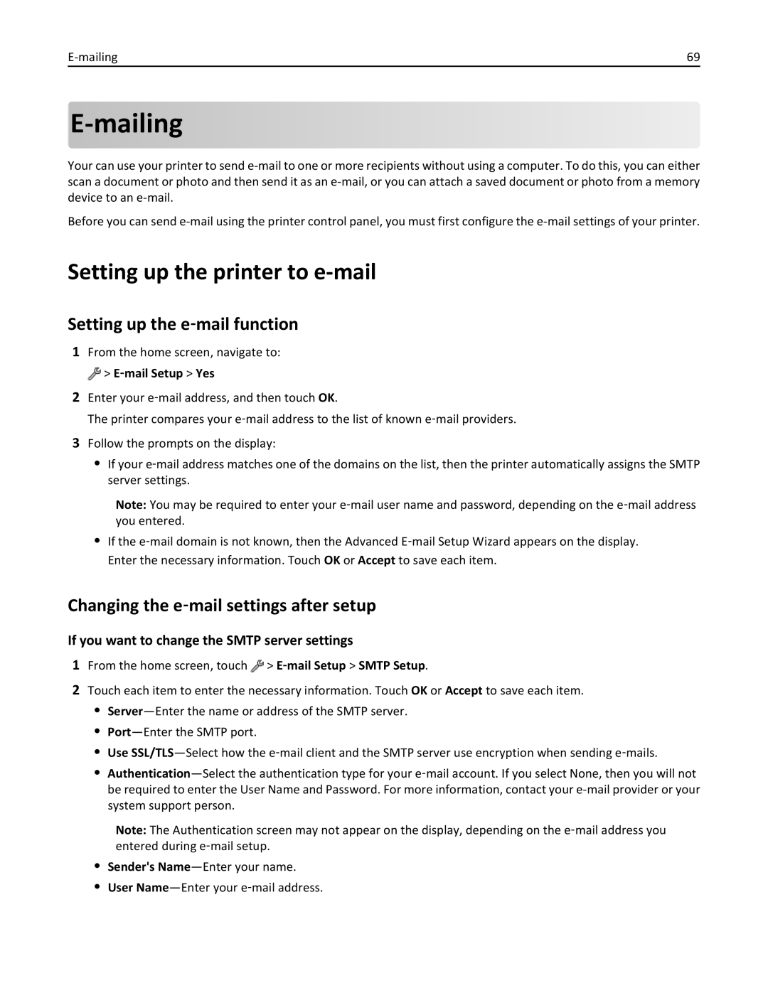 Lexmark 200, 20E manual Mailing, Setting up the printer to e-mail, Setting up the e‑mail function 