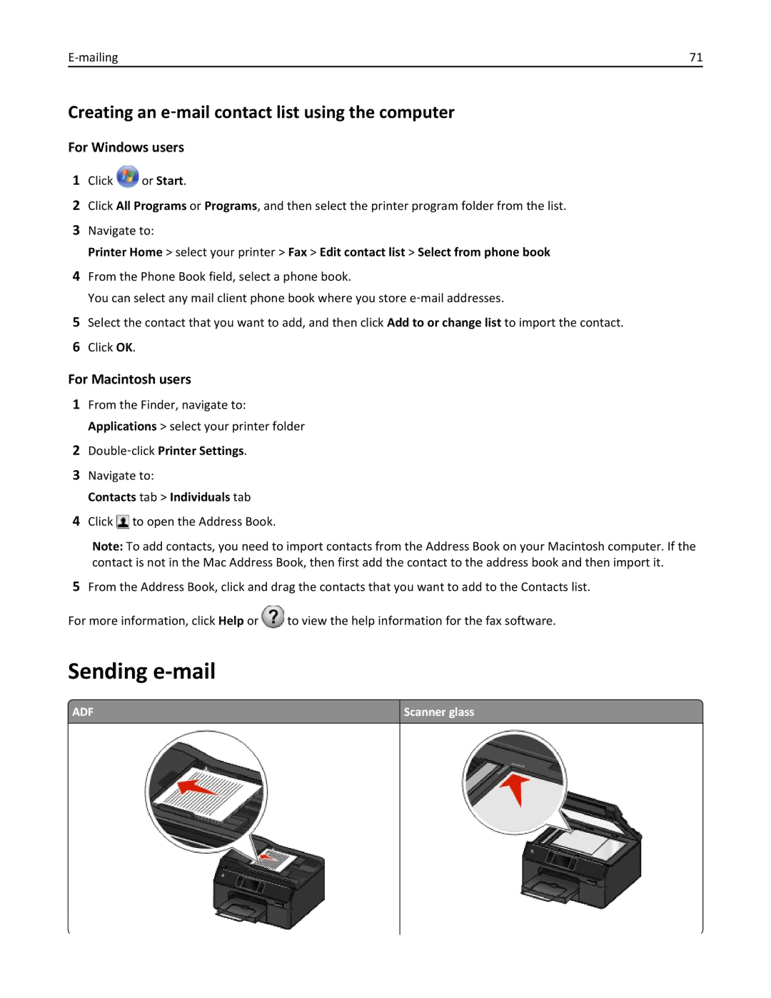 Lexmark 200, 20E manual Sending e-mail, Creating an e‑mail contact list using the computer, Double‑click Printer Settings 