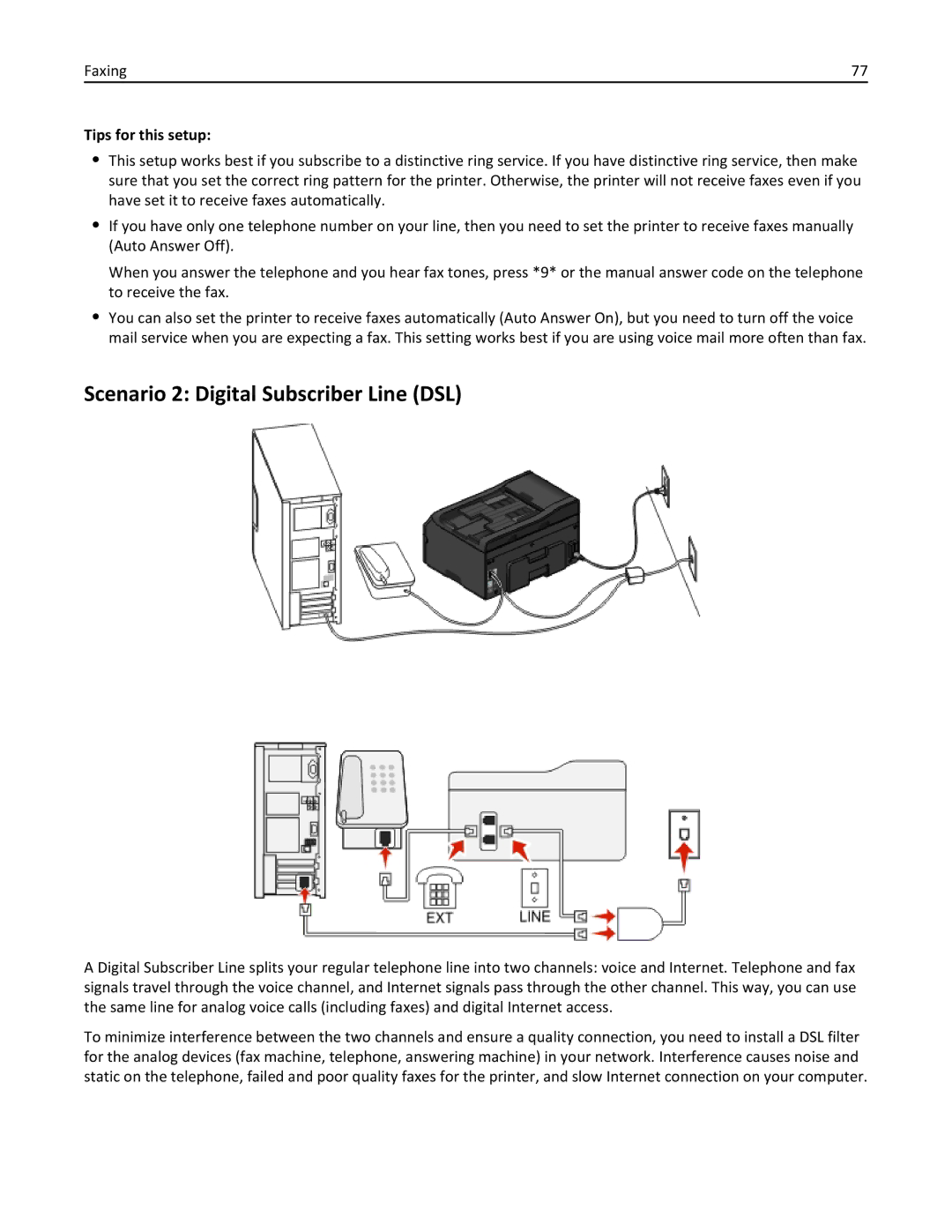 Lexmark 200, 20E manual Scenario 2 Digital Subscriber Line DSL 