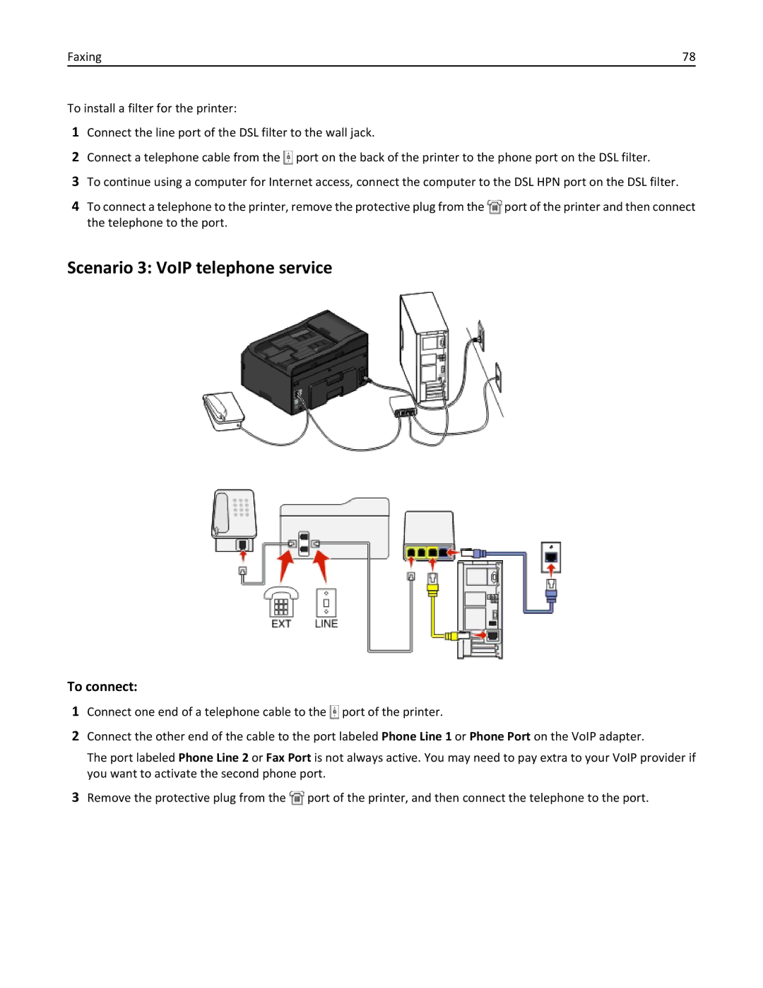 Lexmark 20E, 200 manual Scenario 3 VoIP telephone service, To connect 