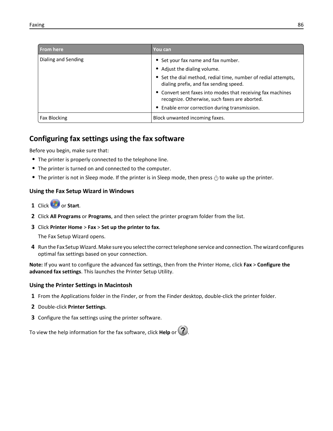 Lexmark 20E, 200 manual Configuring fax settings using the fax software, Using the Fax Setup Wizard in Windows 