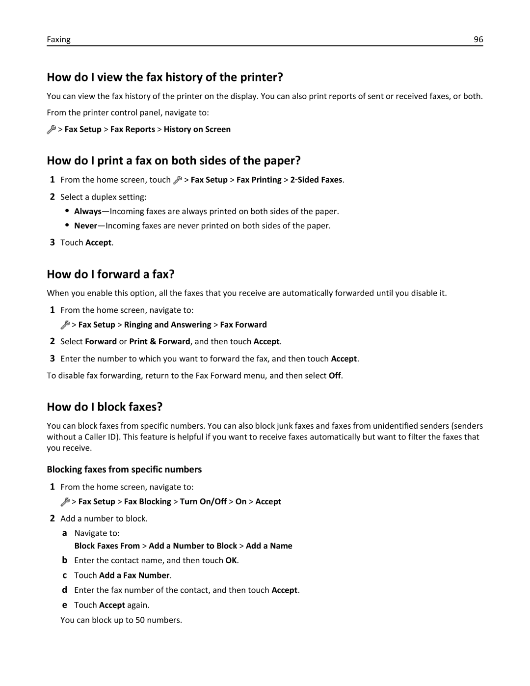 Lexmark 20E, 200 manual How do I view the fax history of the printer?, How do I print a fax on both sides of the paper? 