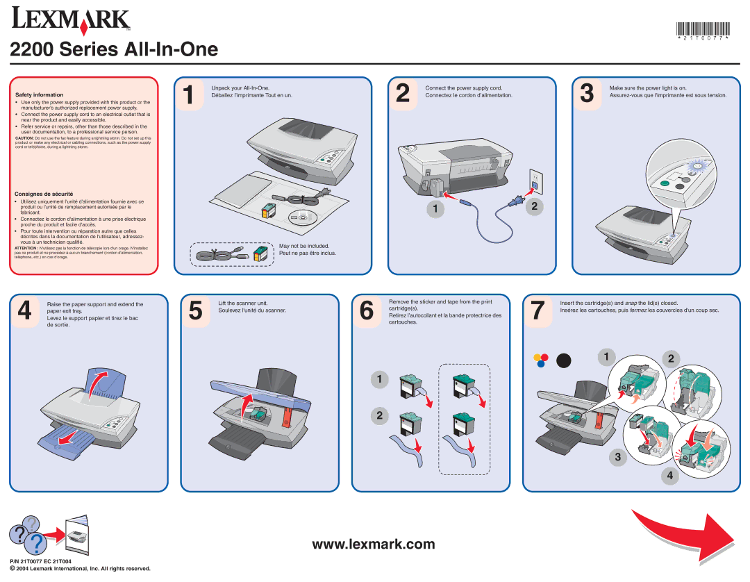 Lexmark 2200 manual Series All-In-One, Safety information, Consignes de sécurité 