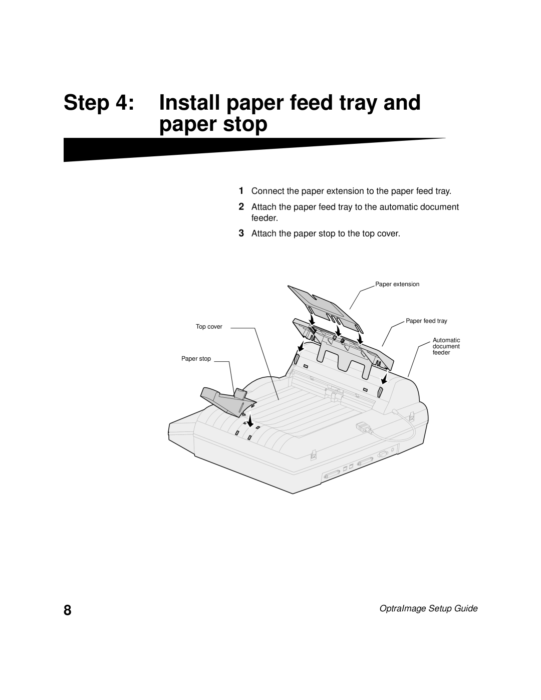 Lexmark 232, 242 setup guide Install paper feed tray and paper stop 