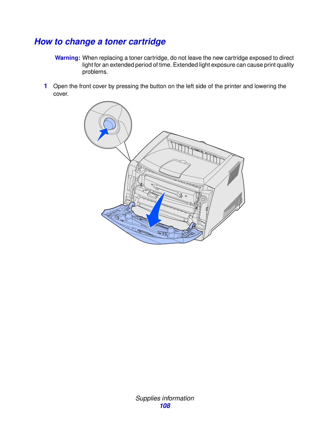 Lexmark 232, E332n, 230 manual How to change a toner cartridge, Supplies information 