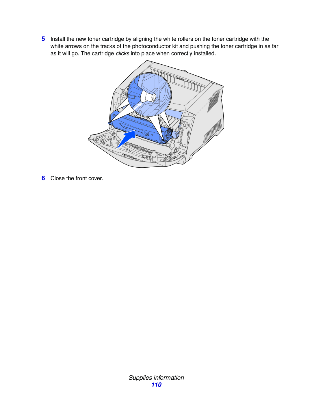 Lexmark 230, 232, E332n manual Supplies information, Close the front cover 