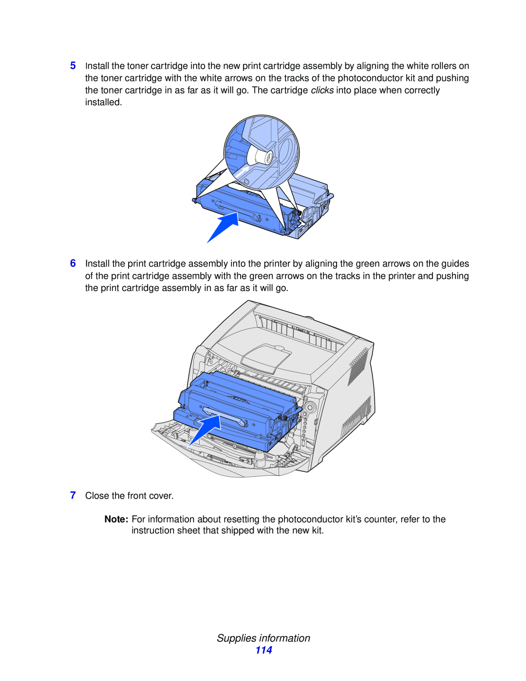 Lexmark 232, E332n, 230 manual Supplies information, Close the front cover 