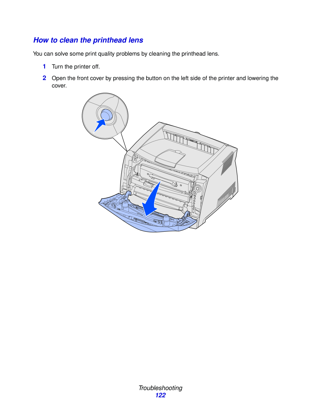 Lexmark 230, 232, E332n manual How to clean the printhead lens, Troubleshooting 