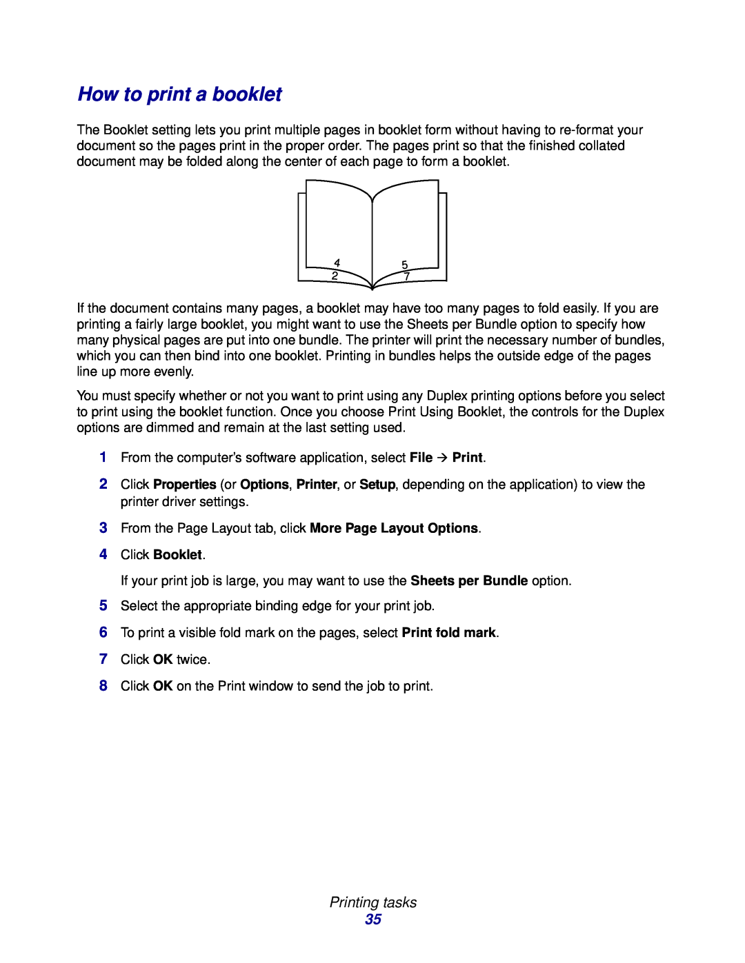 Lexmark 230, 232, E332n manual How to print a booklet, Printing tasks 