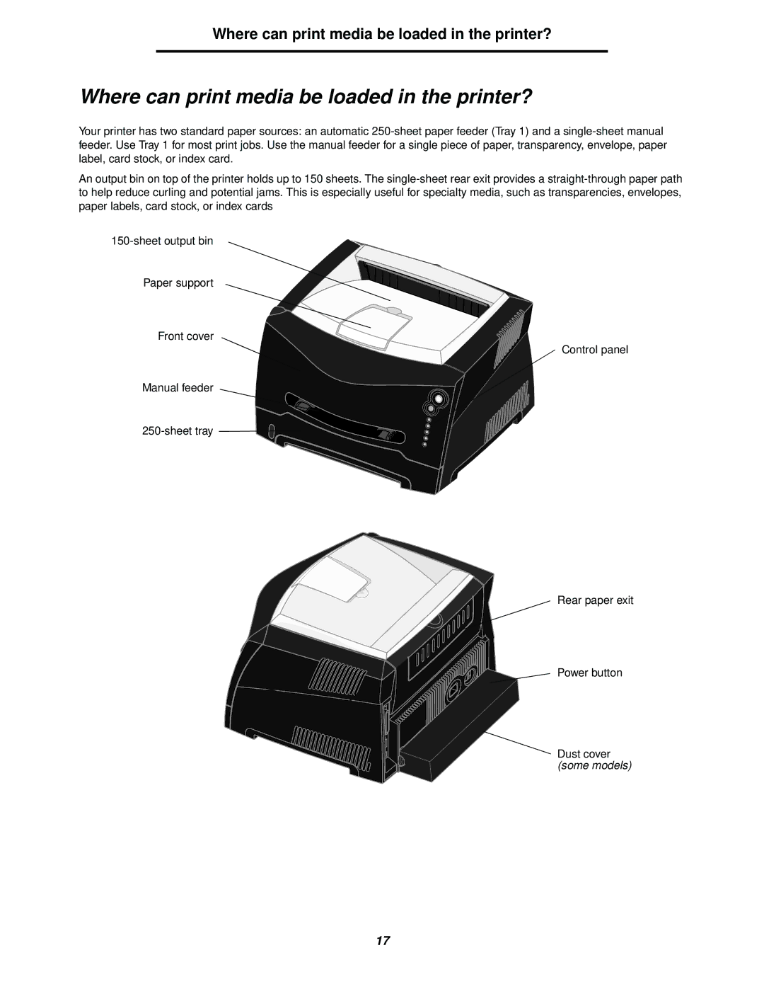 Lexmark 238 manual Where can print media be loaded in the printer? 