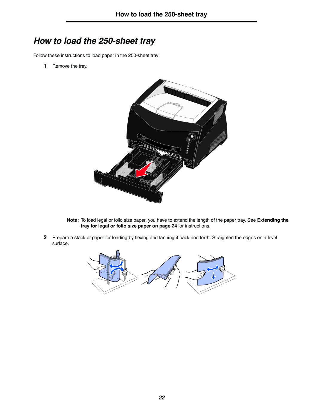 Lexmark 238 manual How to load the 250-sheet tray 