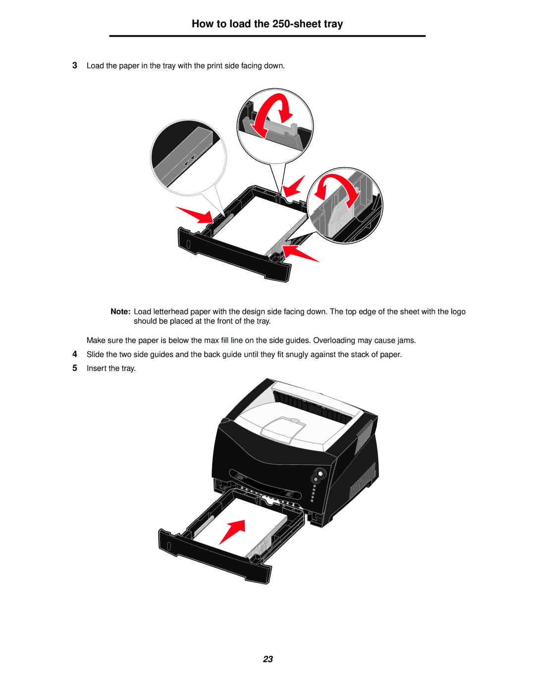 Lexmark 238 manual How to load the 250-sheet tray 