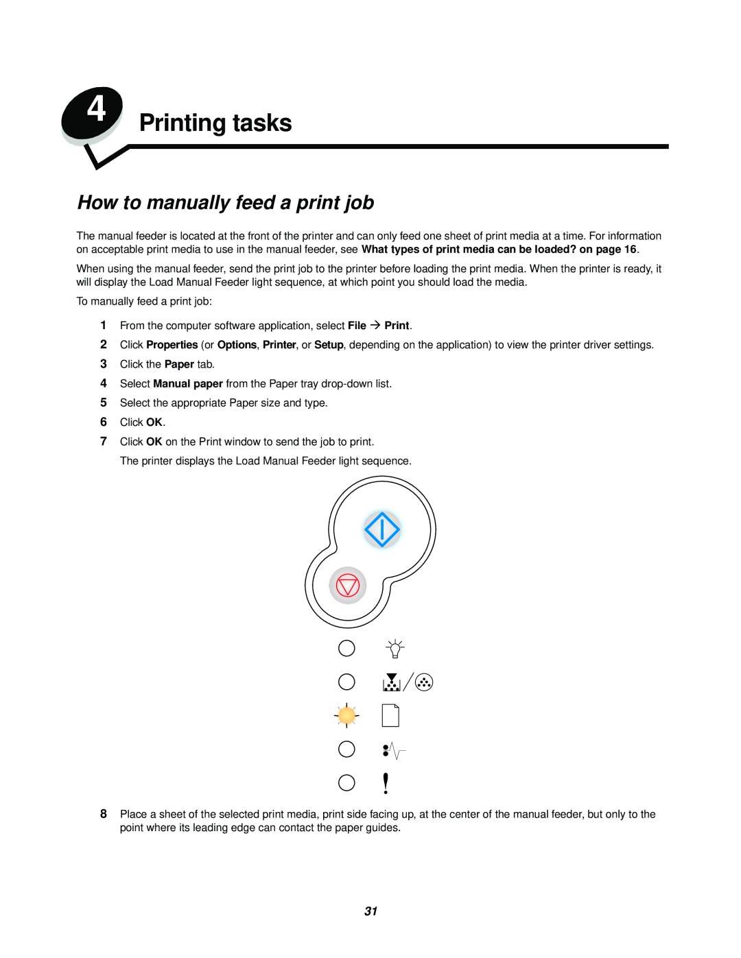 Lexmark 238 Printing tasks, How to manually feed a print job 