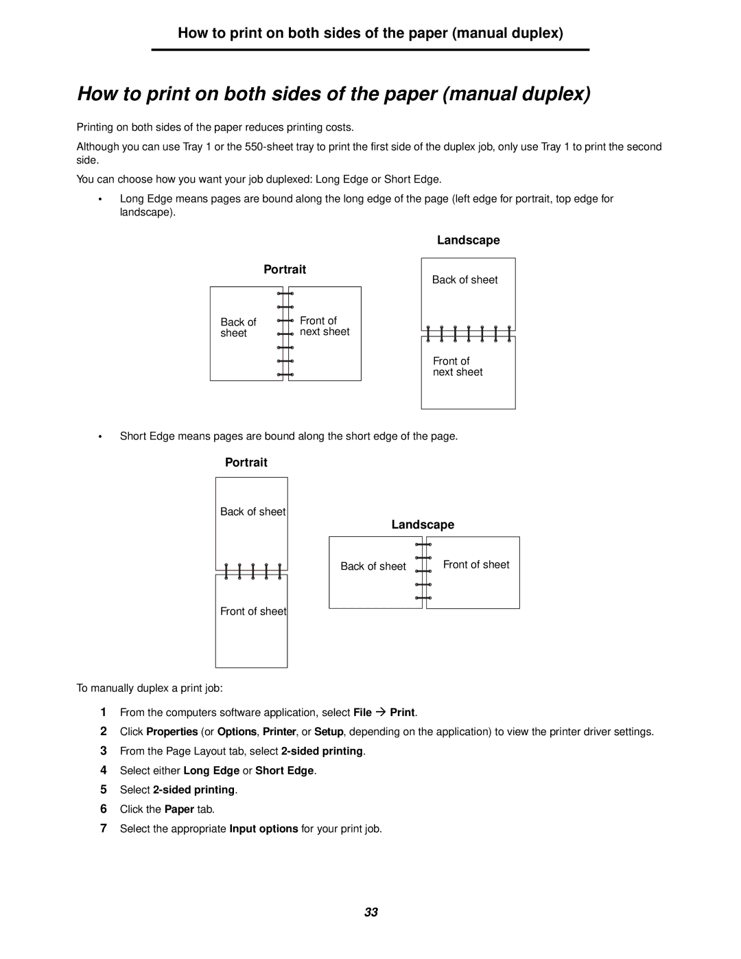 Lexmark 238 How to print on both sides of the paper manual duplex 