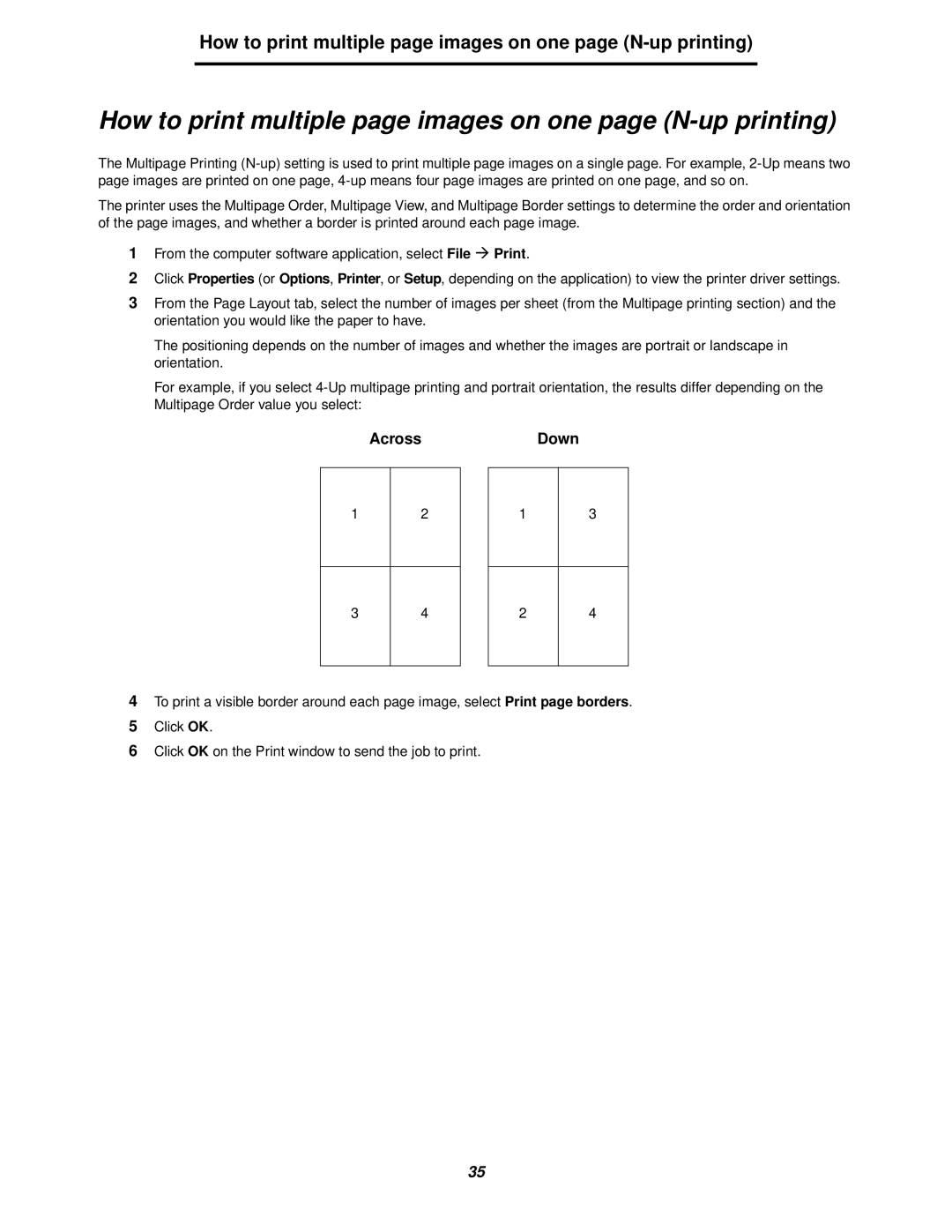 Lexmark 238 manual How to print multiple page images on one page N-up printing 