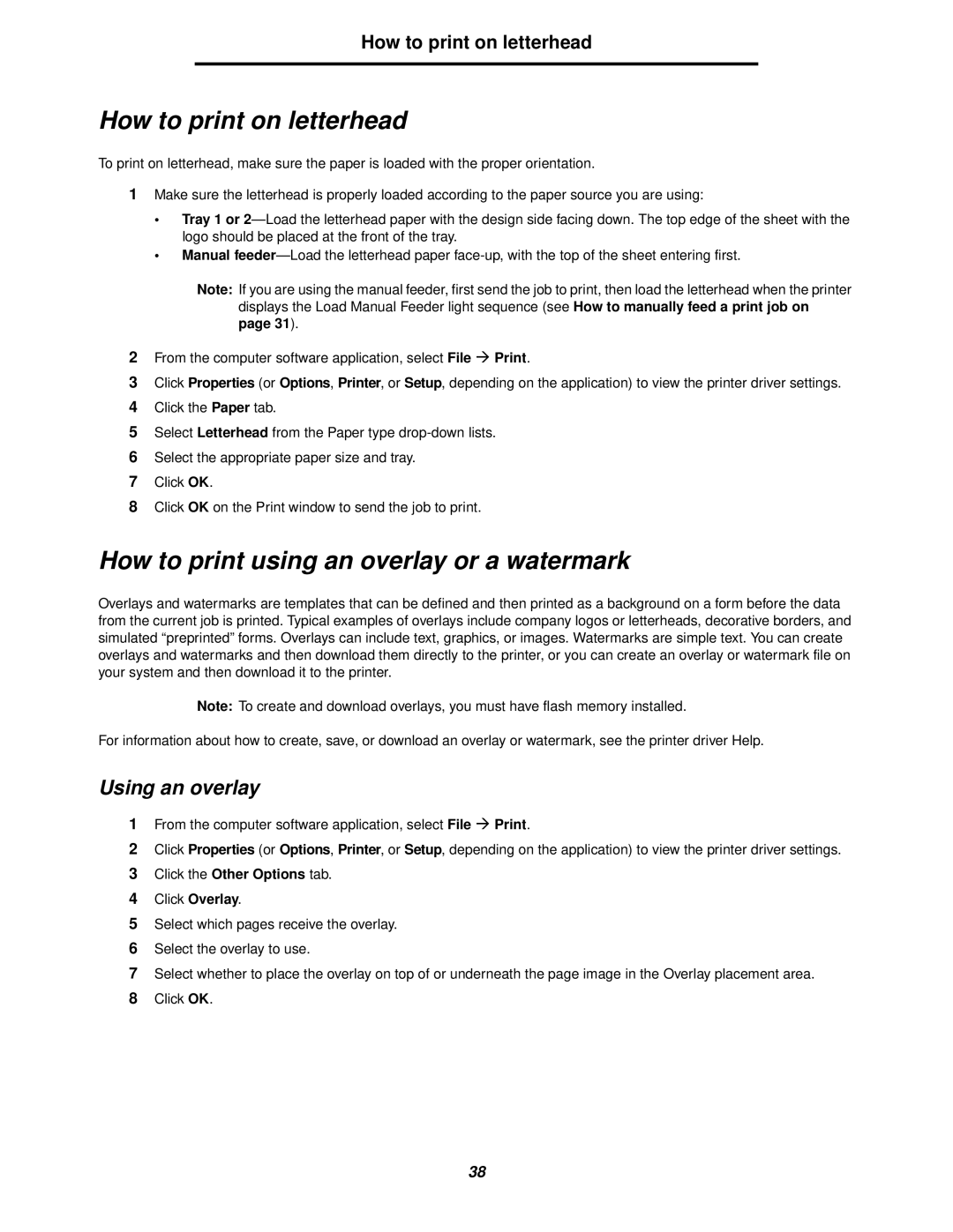 Lexmark 238 manual How to print on letterhead, How to print using an overlay or a watermark, Using an overlay 