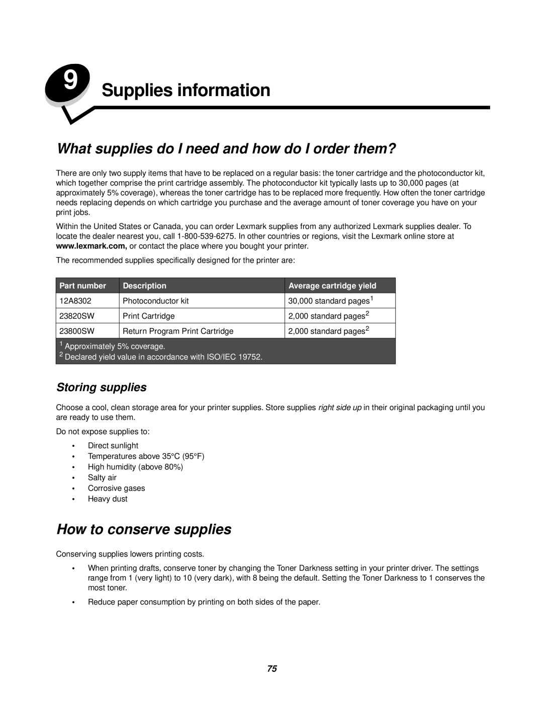 Lexmark 238 manual Supplies information, What supplies do I need and how do I order them?, How to conserve supplies 