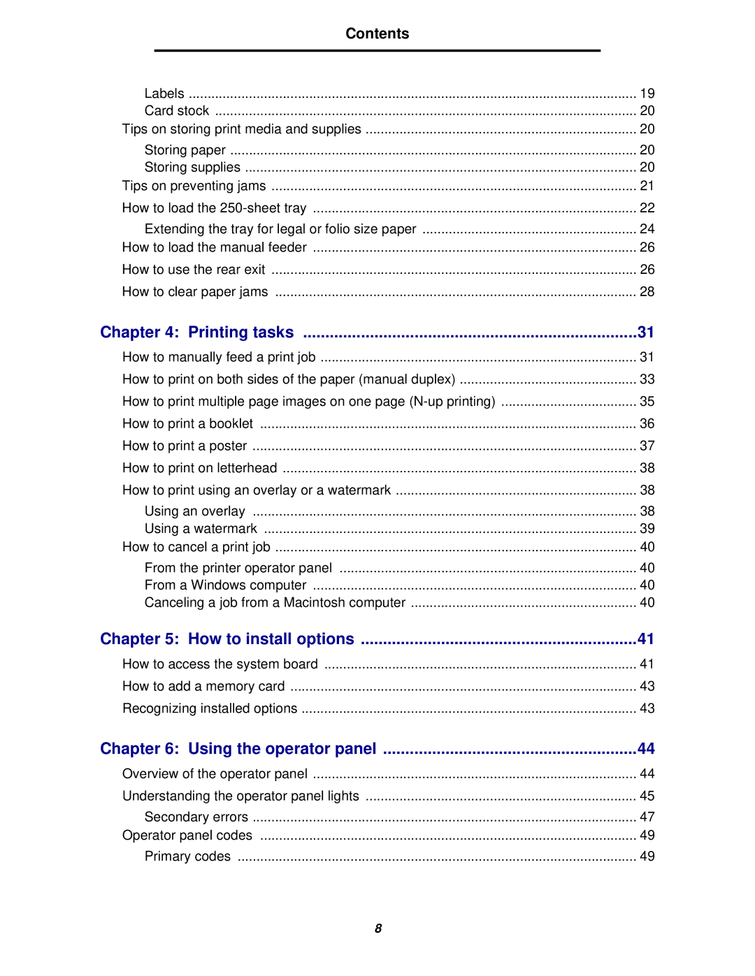 Lexmark 238 manual Printing tasks, Contents 