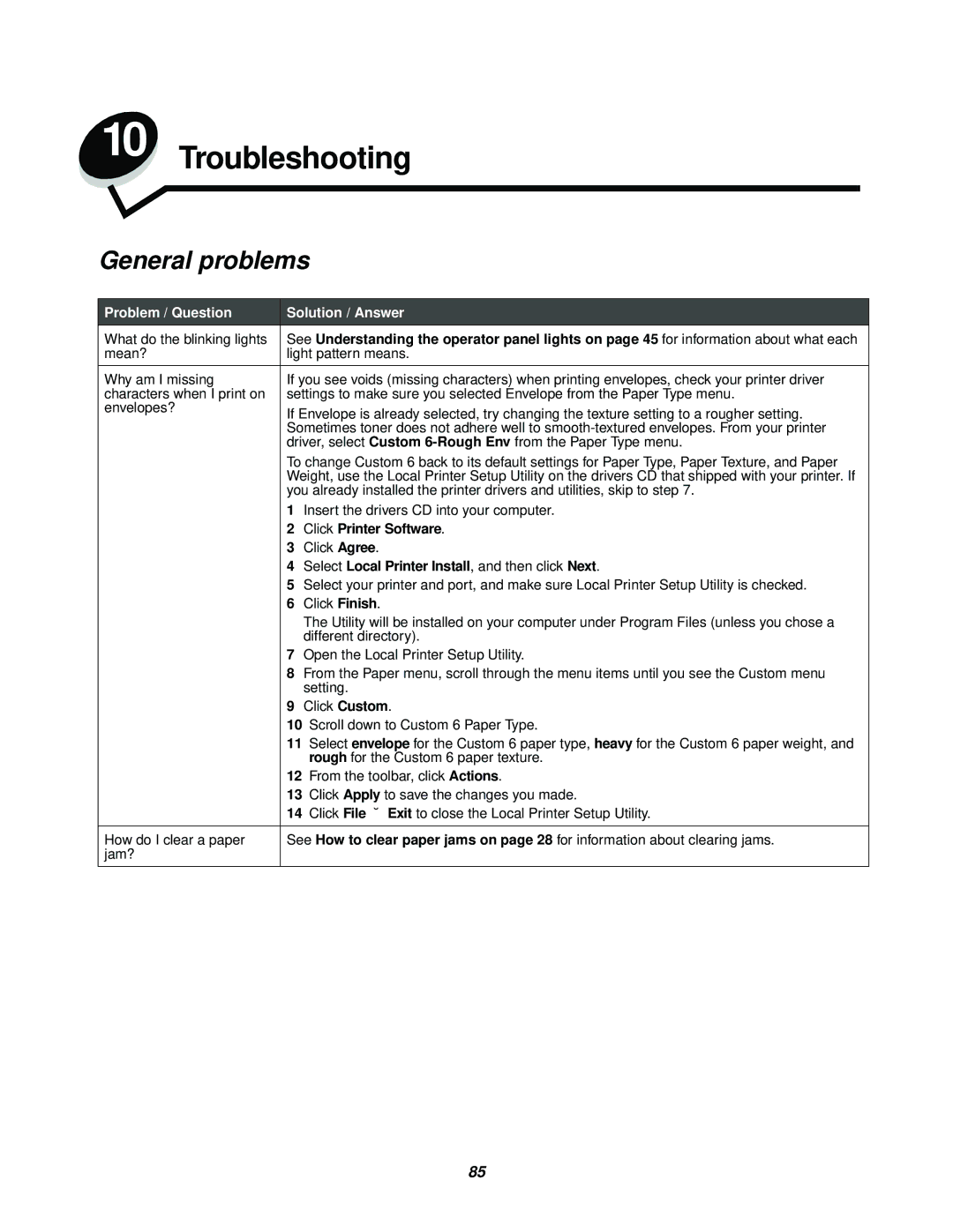 Lexmark 238 manual General problems, Click Printer Software 