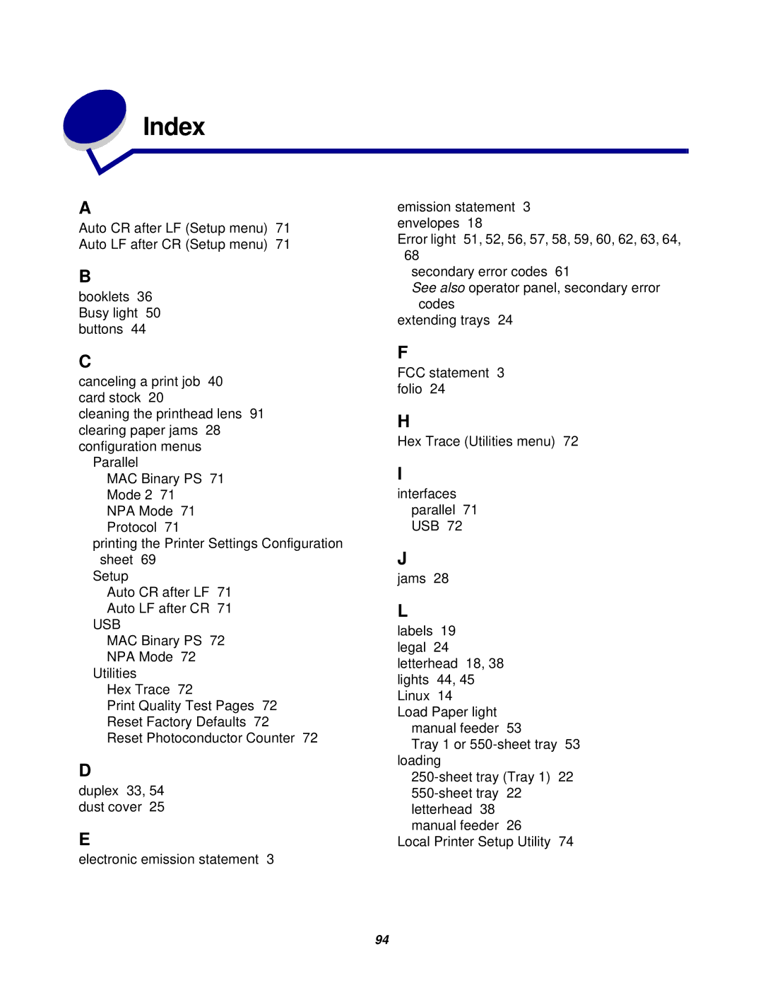 Lexmark 238 manual Index 