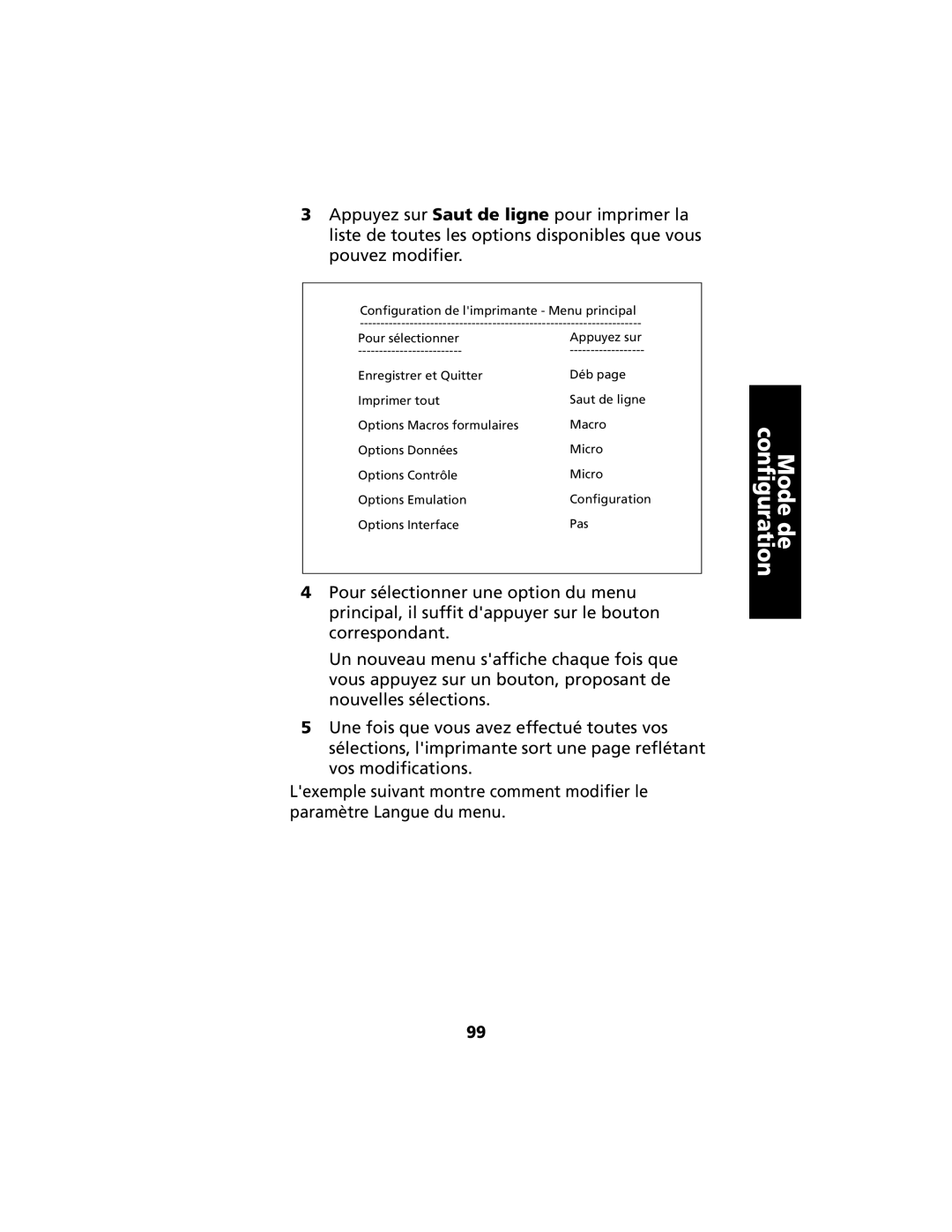 Lexmark 2400 manual Mode de configuration 