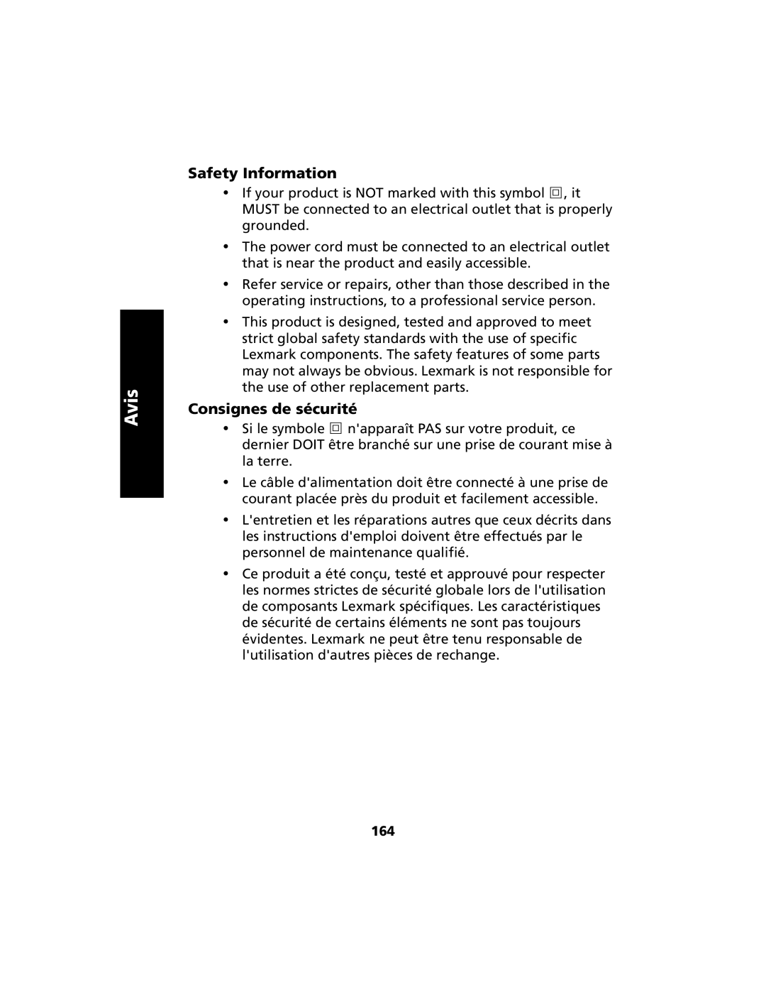 Lexmark 2400 manual Safety Information, 164 